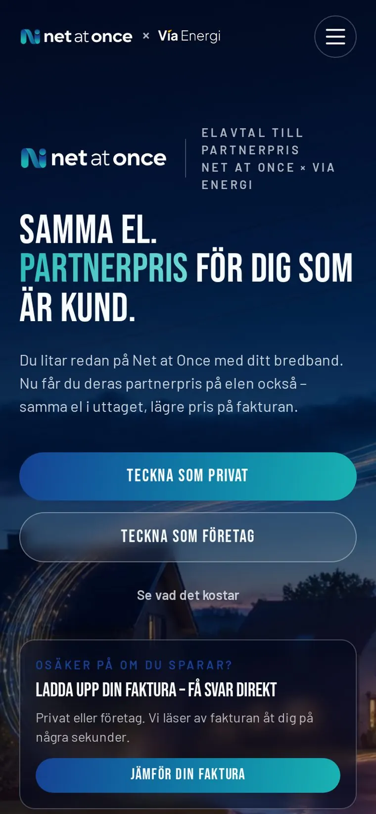 Mobil vy av teckningsresan för Net at Once