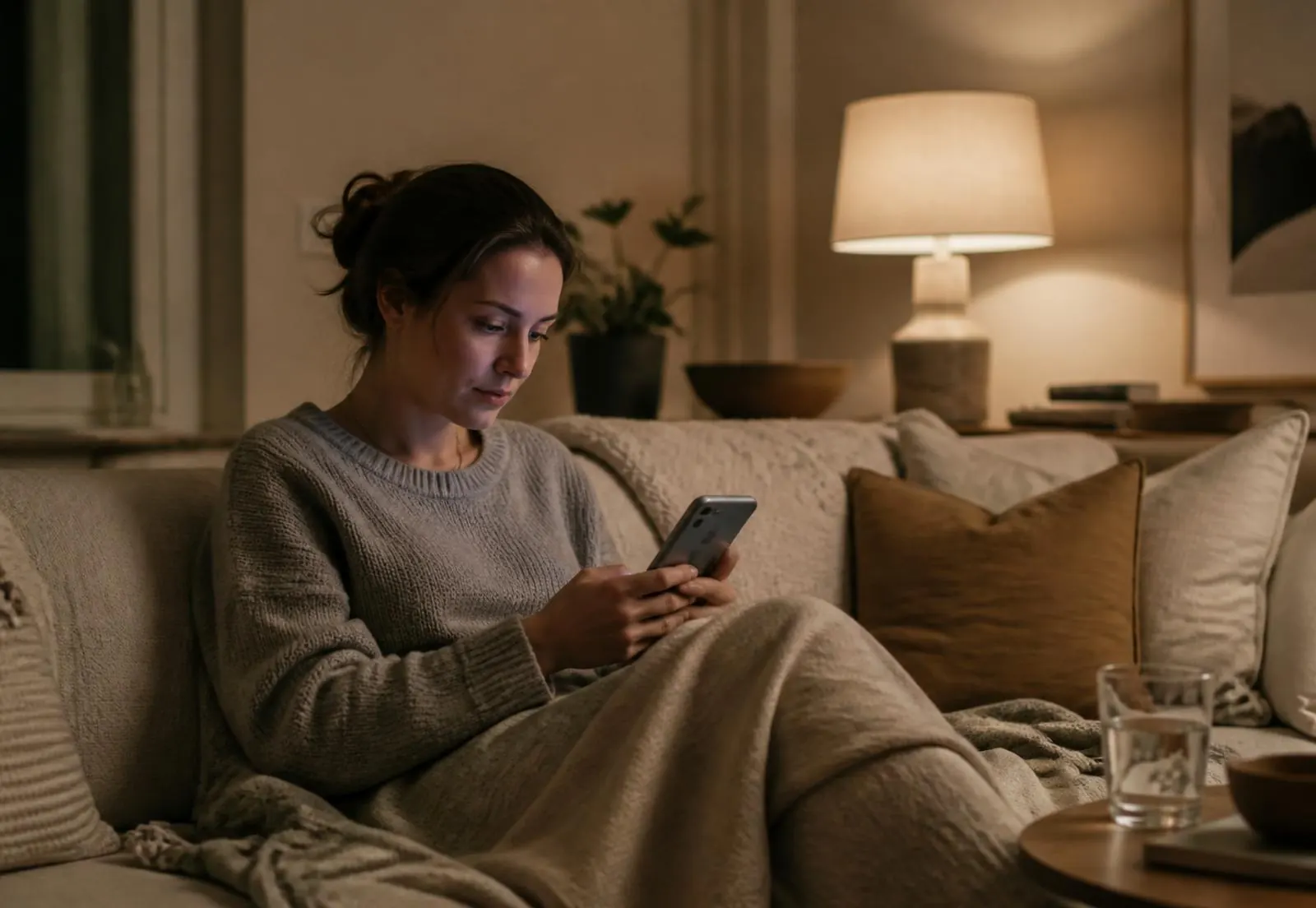 Via Energis app i ett uppkopplat hem på kvällen